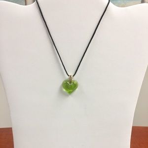 Lalique lime green crystal heart pendant necklace.